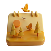 3D Rendered Illustration of a Calendar with Birds and Trees png