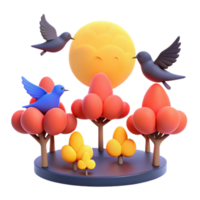 3D Rendered Illustration of Birds in a Forest Setting png