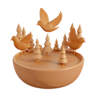 3D Rendered Illustration of Birds and Trees on a Circular Platform png