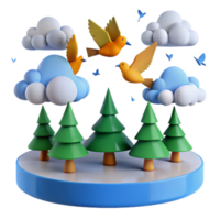 3D Rendered Illustration of Birds Flying in a Forest png