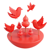 Red 3D Birds and Trees on a Round Base png