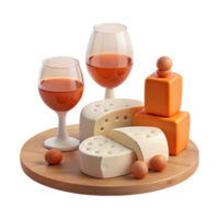 Cheese and Wine Platter with Wooden Tray png