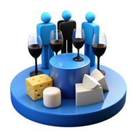 Gathering of Figures Around a Table with Wine Glasses, Cheese, and a Block png