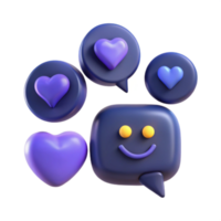 3D Render of Chat Bubble with Hearts and Smiley Face png