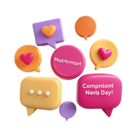 3D Rendered Speech Bubbles with Hearts and Dots png