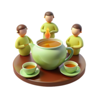 3D Illustration of Teapot with 3 People Around It png