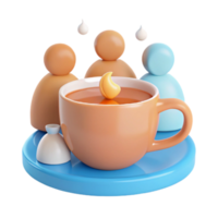 3D Render of Teacup with Three Characters Surrounding It png