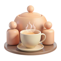 Steaming Cup of Tea with Teapot and Sugar png