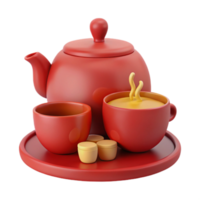 Red Teapot and Cups on a Tray png