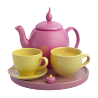 Tea Time with Two Cups and a Pink Teapot on a Tray png