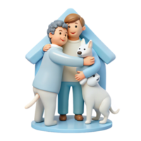 Couple Embracing with Dog in Front of House Illustration png