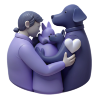 3D Render of a Person Hugging Two Dogs png