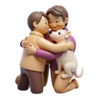 A Group Hug Two People and a Dog Embracing in a 3D Illustration png