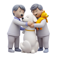 Two People Hugging a Dog with a Small Toy Dog png