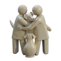 Two People Hugging a Dog, 3D Illustration png