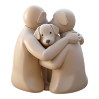 3D Illustration of Two Figures Hugging a Dog png