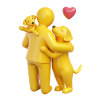 3D Illustration of a Person Hugging Two Dogs with a Heart Above Them png
