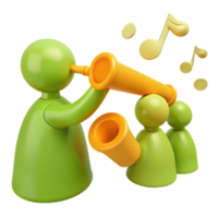 Announcing New Music with a 3D Illustration of a Character Playing a Trumpet png