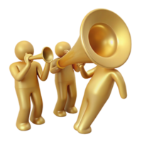 Golden Figures Blowing Trumpets Visual Representation of Communication and Announcement png