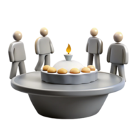 3D Render of Simple Figures Gathering Around a Cake With a Lit Candle png