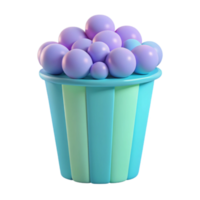 3D Rendered Illustration of Blue and Green Striped Popcorn Bucket with Purple Popcorn png