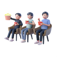 3D Cartoon Characters Enjoying Snacks at the Cinema png
