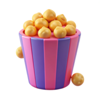 3D Render of Popcorn in a Striped Bucket png