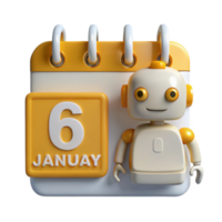 Robot Character on a Calendar with 6th January Date png