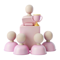 3D Rendering of a Winner Holding a Trophy on a Podium Surrounded by Others png