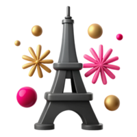 3D Rendered Eiffel Tower with Colorful Spheres and Stars png
