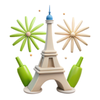 3D Eiffel Tower with Fireworks Illustration png