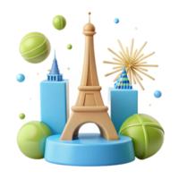 3D Render of Eiffel Tower with Fireworks and Balloons png