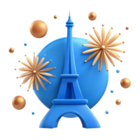 3D Eiffel Tower Illustration with Fireworks png