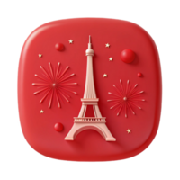 Eiffel Tower with Fireworks and Stars on Red Background png