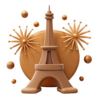 3D Render of Eiffel Tower with Fireworks png