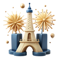 3D Render of Eiffel Tower with Fireworks png