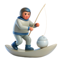 3D Cartoon Illustration of a Fisherman on a Crescent Moon png