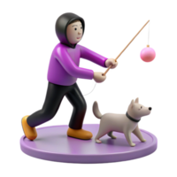 3D Render of a Person Playing Fetch with a Dog png