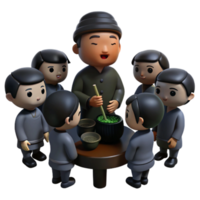 Group of Cartoon Characters Gathering Around a Table with a Bowl of Food png