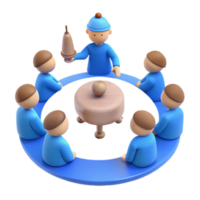 Group of 3D Characters Sitting Around a Table and Listening to a Presentation png