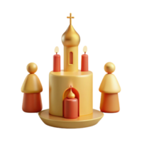 3D Render of a Small Church with Two Figures and Burning Candles png