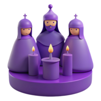 Purple 3D Render of Religious Figures with Candles png
