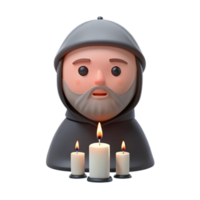 3D Render of a Monk with Candles png