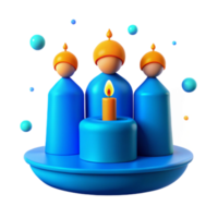 3D Illustration of Three Figures with a Candle on a Blue Platform png