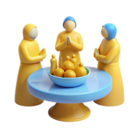 3D Render of People Gathering Around Table with Fruit png