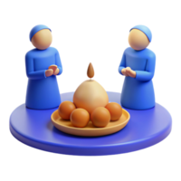 3D Render of Two Figures Praying Around a Candle and Eggs png