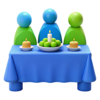 Three People Sitting at a Table with Candles and a Bowl of Fruit png