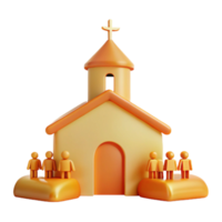 3D Render of a Church with People Outside png