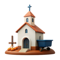 3D Render of a Small Church with a Wheelbarrow png