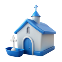 3D Model of a Blue and White Church with a Cross on Top png